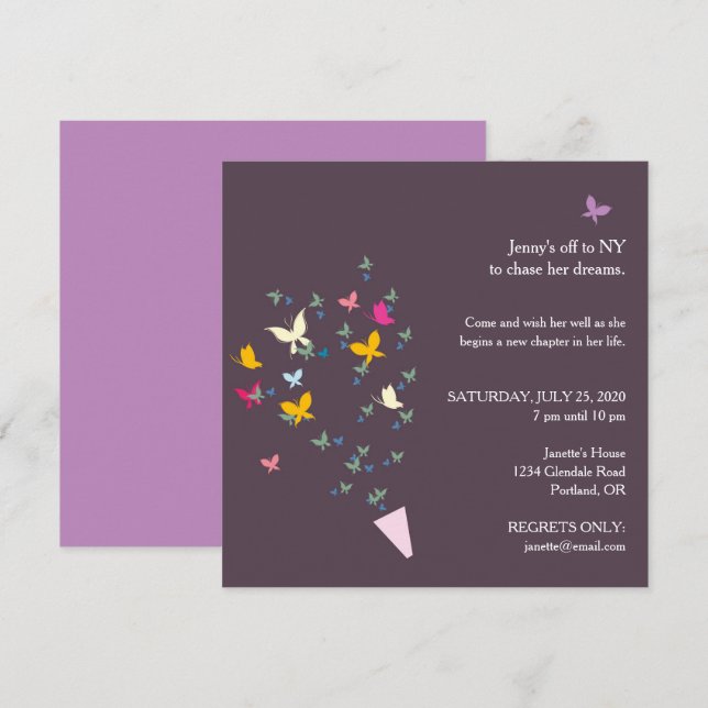 Bouquet von Butterflies Farewell Party Einladung (Vorne/Hinten)