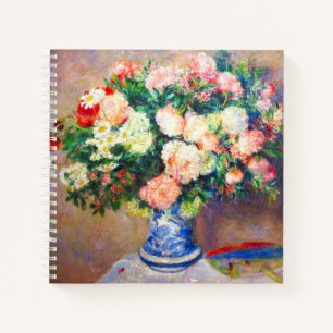 Bouquet von Chrysanthema und ein japanischer Fan Notizbuch