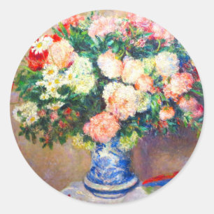 Bouquet von Chrysanthema und ein japanischer Fan Runder Aufkleber