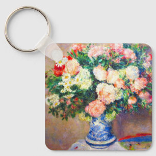 Bouquet von Chrysanthema und ein japanischer Fan Schlüsselanhänger