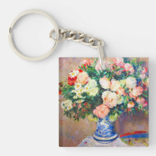 Bouquet von Chrysanthema und ein japanischer Fan Schlüsselanhänger