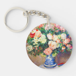 Bouquet von Chrysanthema und ein japanischer Fan Schlüsselanhänger