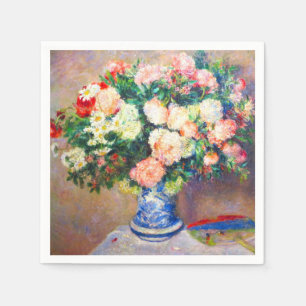 Bouquet von Chrysanthema und ein japanischer Fan Serviette