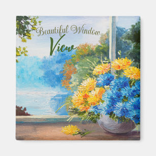 Bouquet von Frühlingsblumen auf Fensterkante Magnet