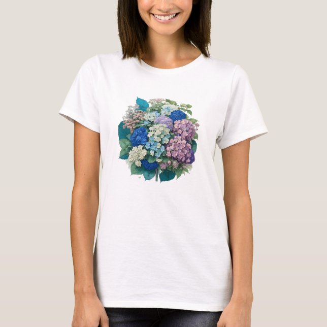 Bouquet von Hydrangeas Pink Blue Tshirt (Vorderseite)