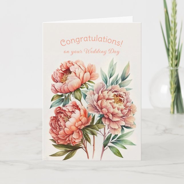 Bouquet von Pink Peonies Hochzeitsgratulation Karte (Vorderseite)