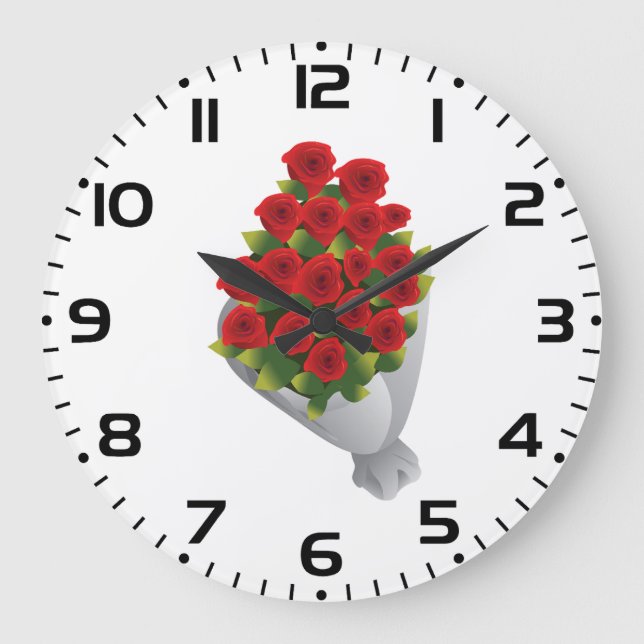 Bouquet von Rote Rosen Große Wanduhr (Vorderseite)