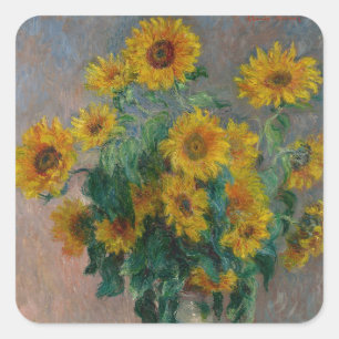 Bouquet von Sunflowers Monet Quadratischer Aufkleber