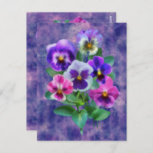 Bouquet von Violets Pansy Blume DANKE Postkarte