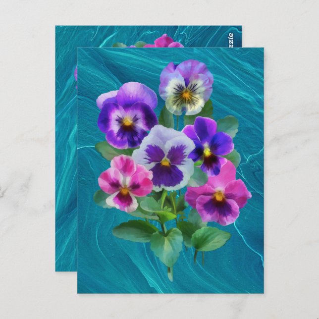Bouquet von Violets Pansy Blume DANKE Postkarte (Vorne/Hinten)