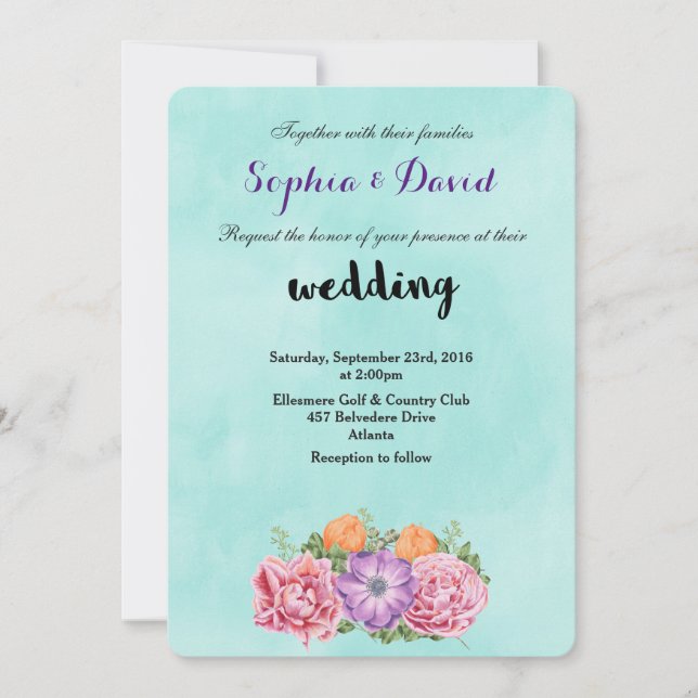 Bouquet von Watercolor Blume Extravagant Hochzeits Einladung (Vorderseite)