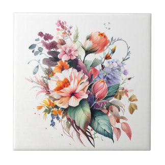 Bouquet von Wiesen Blume Aquarellfarben Keramik Ti Fliese
