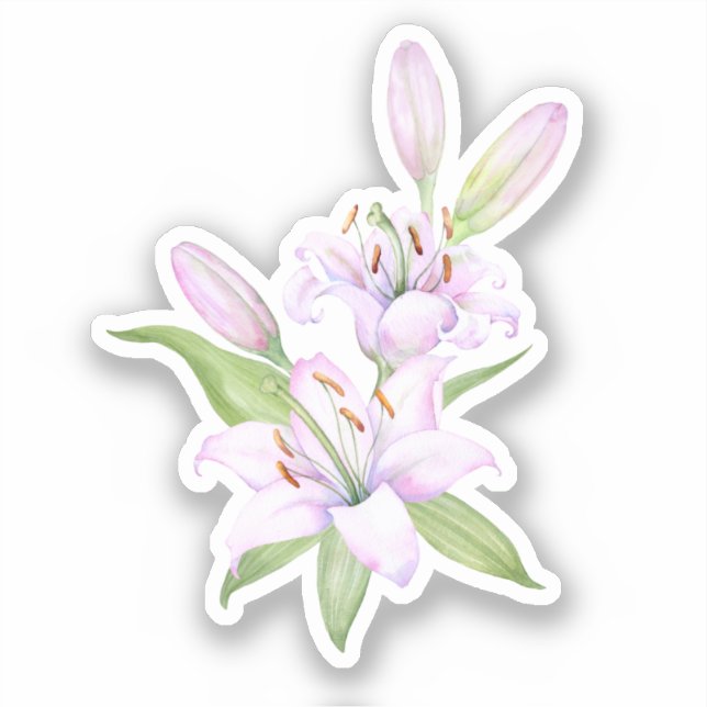Bouquet, weiße Lilien, Aquarellfarben-Blume Aufkleber (Vorderseite)