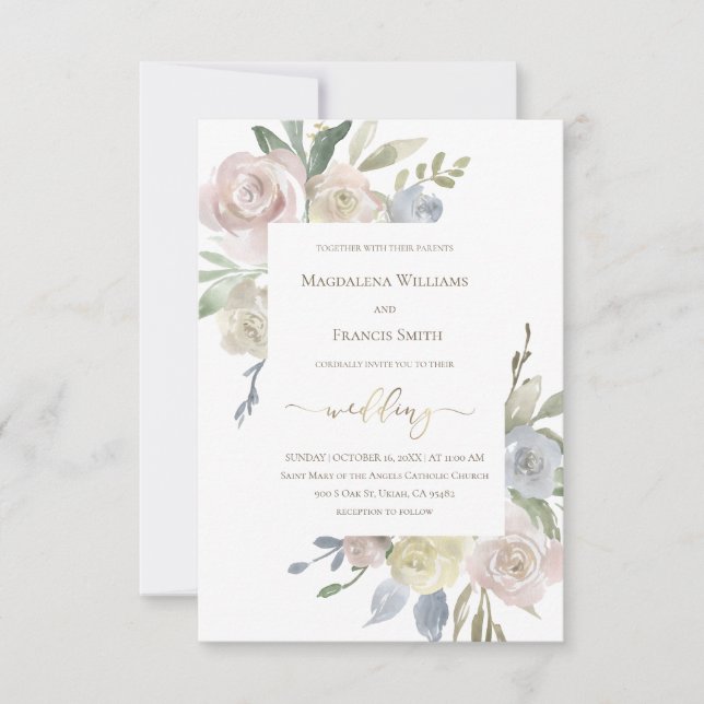 Bouquets de fleurs mariages délicates Invitation (Devant)