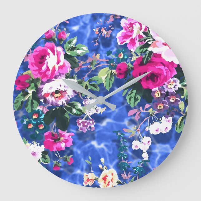 Bouquets mit Rose Große Wanduhr (Vorderseite)