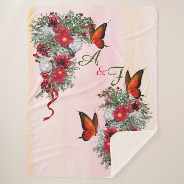 Bouquets mit weißem Rosen und Burgund Sherpadecke (Vorderseite)