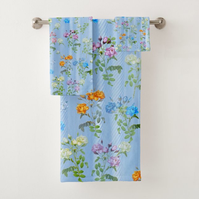 Bouquets von mehrfarbigen Rose auf Seidentexturen Badhandtuch Set (Insitu)