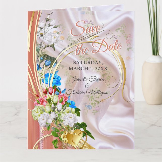 Bouquets von mehrfarbigen Rose auf Seidentexturen Karte (Vorderseite)