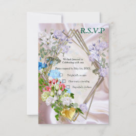 Bouquets von mehrfarbigen Rose auf Seidentexturen RSVP Karte