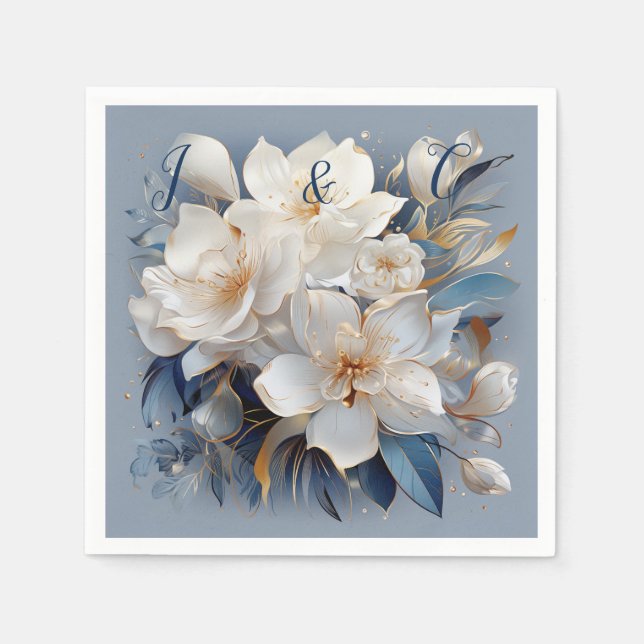 Bouquets von Silky Blue White und Gold Edges Serviette (Vorderseite)
