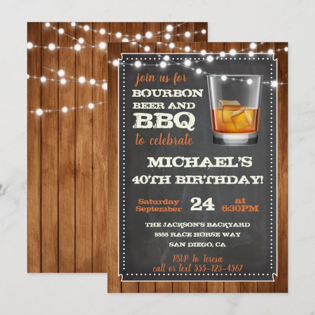 Bourbon Beer & GRILLEN Party Einladungen (Vorne/Hinten)