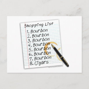 BOURBON-EINKAUFSLISTE COCKTAIL-SPASS POSTKARTE