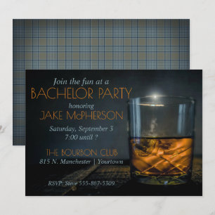 Bourbon Gentleman Plaid Bachelor Invitation