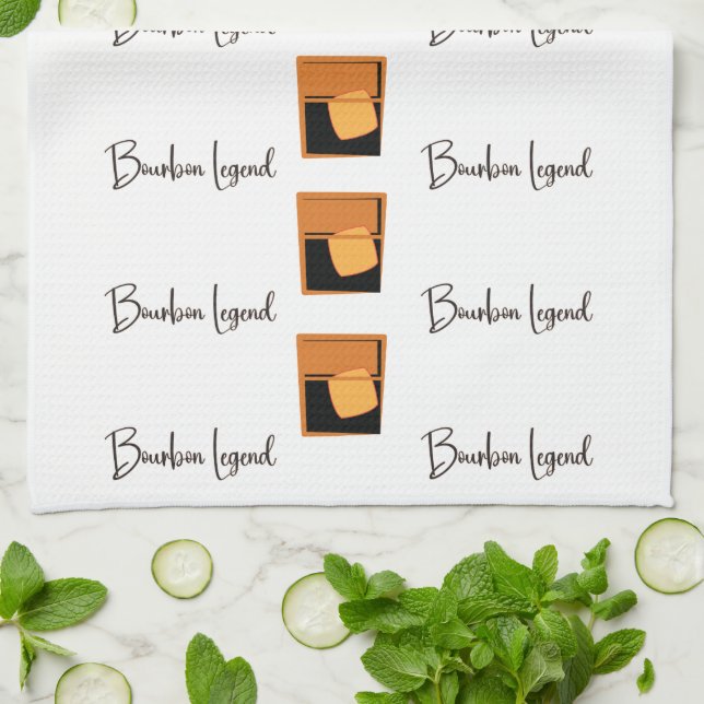 Bourbon Legend und Brille auf weißem Küchentuch (Gefaltet)