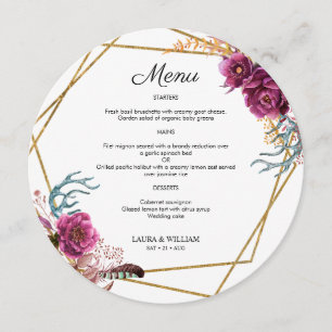 Bourgodys florales Hochzeitmenü für Plättchen Menükarte