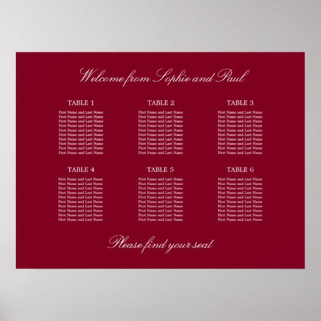 Bourgogne 6 Mariage de table Poster (Devant)