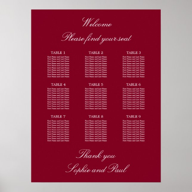 Bourgogne 9 Mariage de table Poster (Devant)