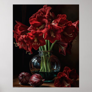 Bourgogne Amaryllis Fleurs d'Art Imprimer Poster