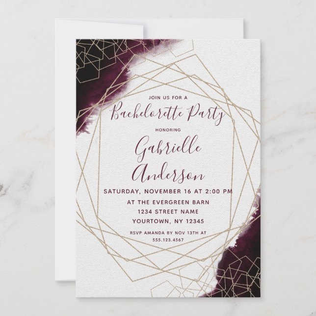 Bourgogne Aquarelle Bachelorette Party Invitation (Devant)