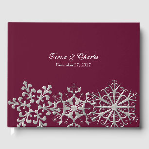 Bourgogne avec Snowflakes Mariage Livre d'or