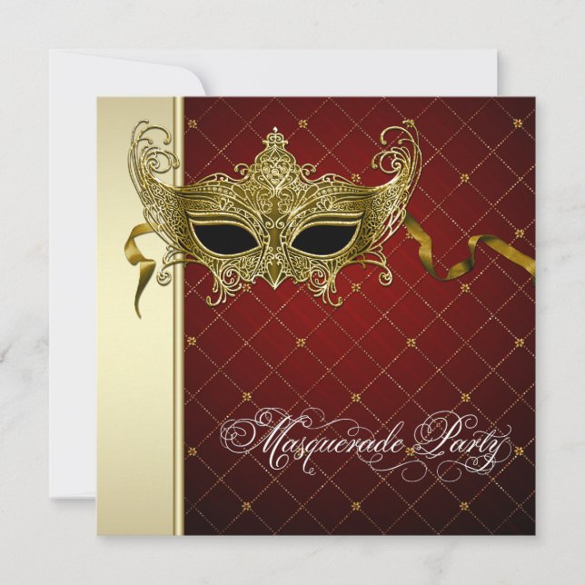 Bourgogne Black Gold Masquerade Party Invitations (Devant)