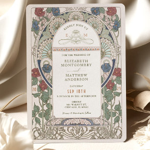 Bourgogne Blue Wedding Invitations Art Nouveau