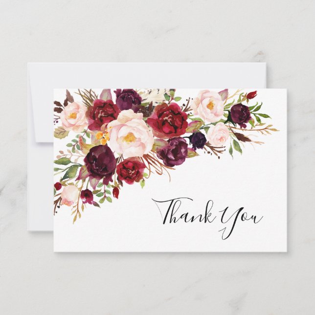Bourgogne Blush rose Mariage Carte de remerciement (Devant)