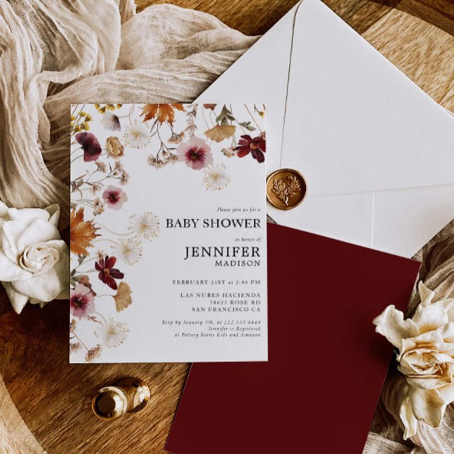 Bourgogne Boho Fall Floral Baby shower Invitation (Créateur téléchargé)