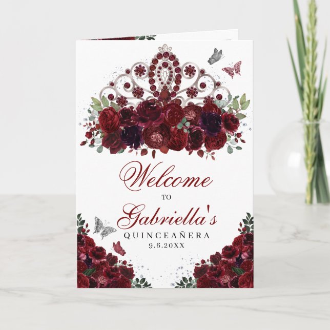 Bourgogne et argent Tiara Quinceanera Programme (Devant)