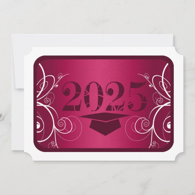 Bourgogne et cadre blanc Invitation de graduation (Devant)