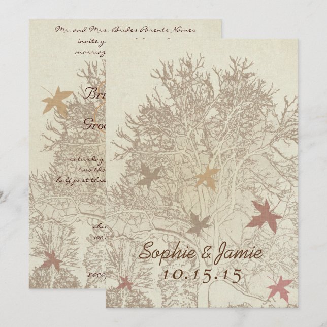 Bourgogne et Faire-part de mariage Brown (Devant / Derrière)