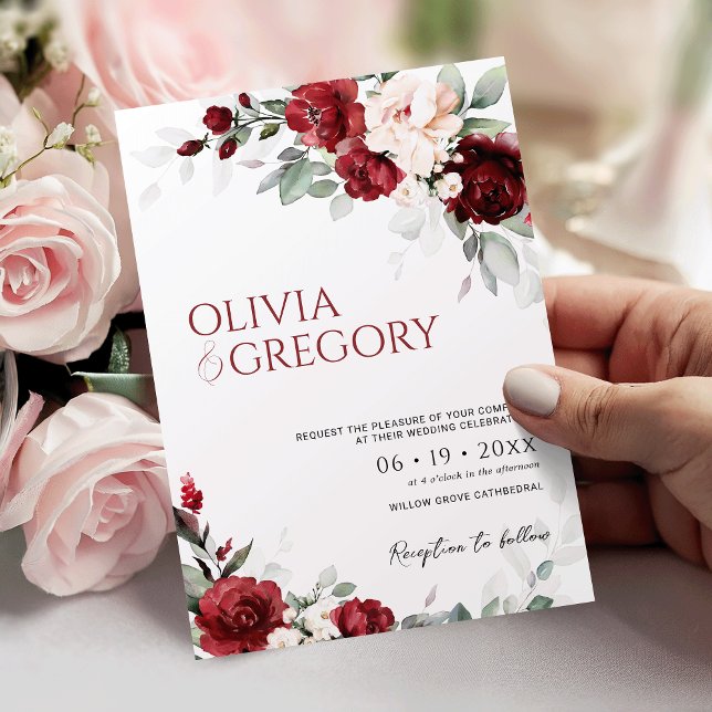 Bourgogne et Faire-part de mariage floral rose (Créateur téléchargé)