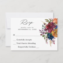 Bourgogne et marine Automne Floral no Repas Carte 