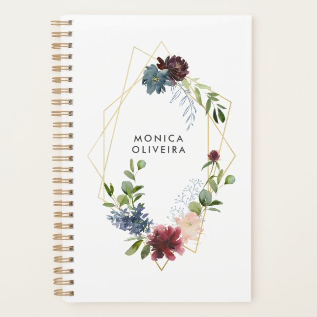 Bourgogne Et Marine Florale Géométrique (Devant)