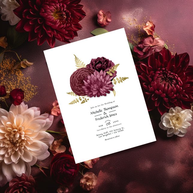Bourgogne et or Floral Mariage QR Code Invitation (Créateur téléchargé)