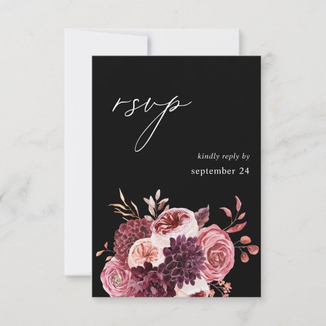Bourgogne et rose Floral 8B w Repas RSVP - Noir (Devant)