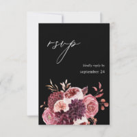 Bourgogne et rose Floral 8B w Repas RSVP - Noir