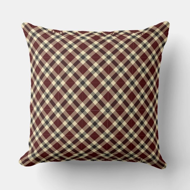 Bourgogne et Tartan noir Plaid 2 Coussin Carré (Recto)