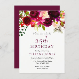 Bourgogne Fleurs 25e anniversaire Invitation
