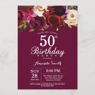 Bourgogne Floral 50e Anniversaire Invitation